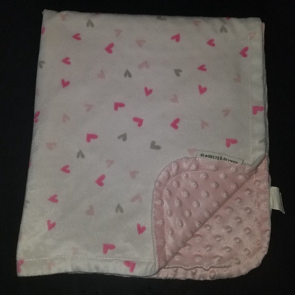 Blankets & Beyond Pink Gray Heart Fleece Baby Blanket Lovey Minky Dot SPOT As Is